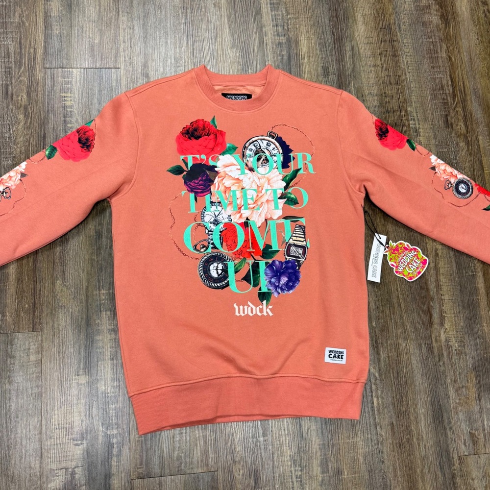 Wedding Cake Coral Floral Pocket Watch Graphic Sweatshirt‎ Mens Size S